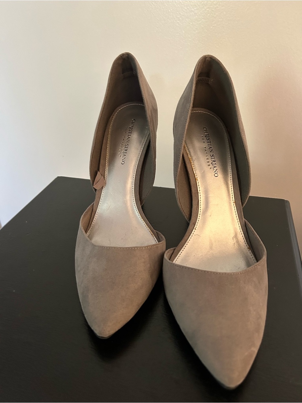 Christian Siriano Taupe Suede D'Orsay Pointed Toe Pumps